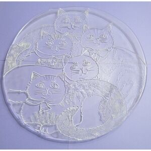 Unbranded Cat Serving Platter Unisex 13in Clear Excellent Embossed Glass Tray